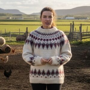 Handknit Icelandic lopapeysa Wool Sweater Medium